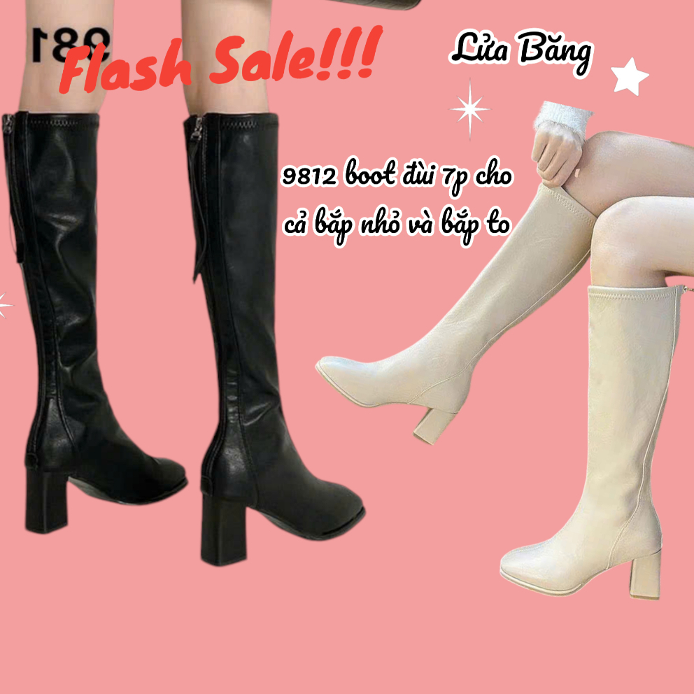 Bốt Đùi Boot Nữ Cao Cổ Da Mờ có Dây Kéo Khóa Sau gót cao 7 phân cổ bằng và Boot nữ cổ V 9812/611
