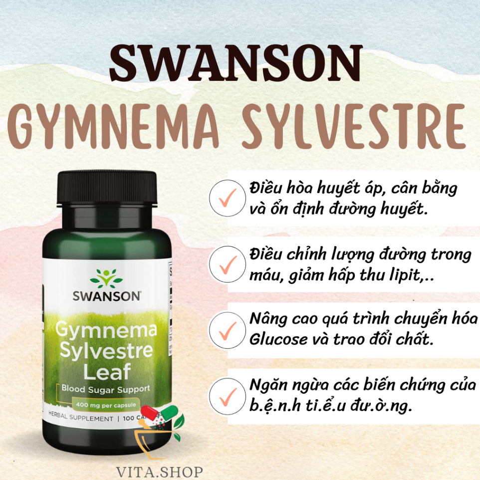 Viên uống hỗ trợ đường huyết cho bệnh nhân tiểu đường Swanson Gymnema Sylvestre Leaf 400mg 100 viên
