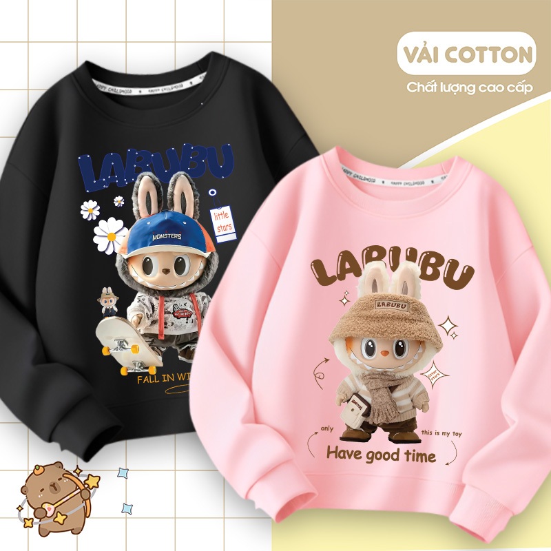 Áo sweater cho bé gái BOBDOG áo dài tay da cá cotton mềm mịn ấm áp in hình LABUBU dễ thương cho bé