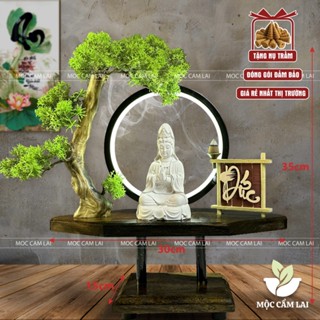 Thác Khói Trầm Hương tượng Quan Âm - Đế Treo, Đèn Led Tròn Trang Trí Có Đế Đốt Trầm Hương ( Chọn Chữ, Tặng Nụ Trầm )