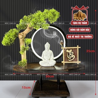 Thác Khói Trầm Hương tượng Phật A Di Đà - Đế Treo, Đèn Led Tròn Trang Trí Có Đế Đốt Trầm Hương (Chọn Chữ, Tặng Nụ Trầm)