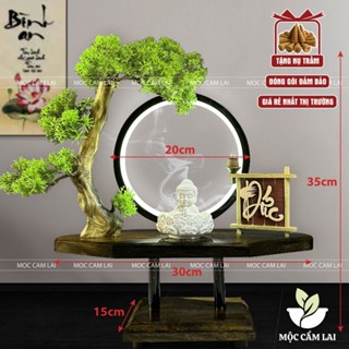 Thác Khói Trầm Hương tượng Chú Tiểu - Đế Treo, Đèn Led Tròn Trang Trí Có Đế Đốt Trầm Hương ( Chọn Chữ, Tặng Nụ Trầm )