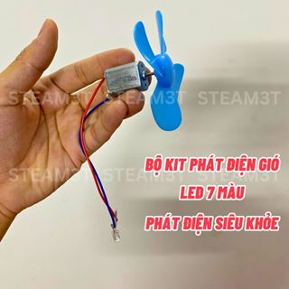 Motor 130 phát điện siêu khỏe, kit phát điện gió sáng led 7 màu, diy học stem - LK0827