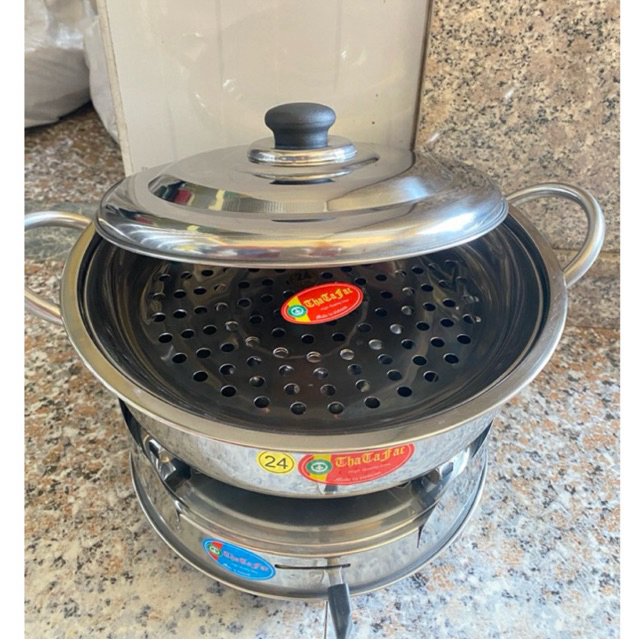  bộ nồi lẩu +vĩ hấp inox có chân bếp cồn chắn gió  từ 20cm,22cm,24cm,26cm  