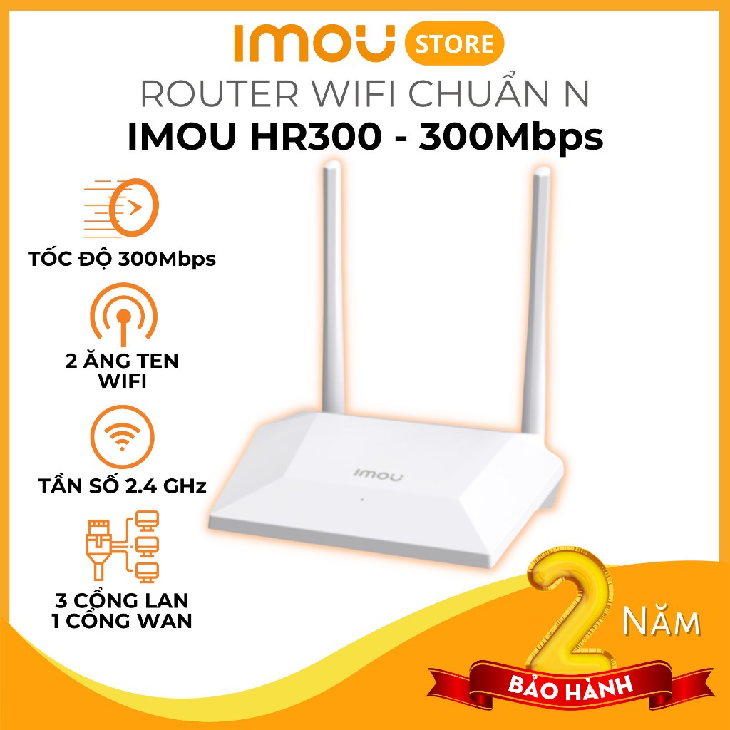 Bộ Phát Wifi IMOU HR300 (2 anten 3dBi, 300Mbps, MU-MIMO, Repeater, 3LAN, 12 user)