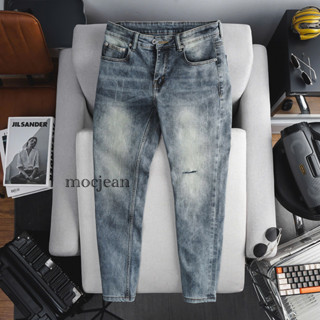 Quần jean nam xanh bụi xước VNXK dáng slimfit ôm vừa jean co giãn