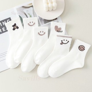 [SET 10 ĐÔI] Tất Vớ cổ lửng trắng họa tiết dễ thương phong cách Hàn Quốc, chất liệu cotton co giãn 4 chiều