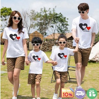 Áo gia đình Familylove - đồ gia đình họa tiết trái tim color Family đáng yêu chất liệu cotton