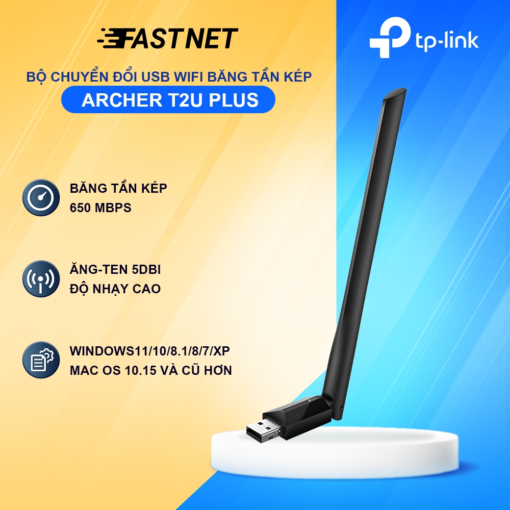 [Hỏa Tốc] Bộ Chuyển Đổi USB Wifi TP-Link Archer T2U Plus Băng Tần Kép Chuẩn AC600