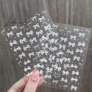 [Mã mới] Sticker nơ ren trắng đính ngọc mẫu mới nhất, stick nơ lụa 5d hình dán móng [còn nhiều mẫu trong shop]