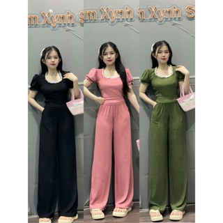 Set bộ xốp nhật phom rộng suông áo crotop MDai-TX24