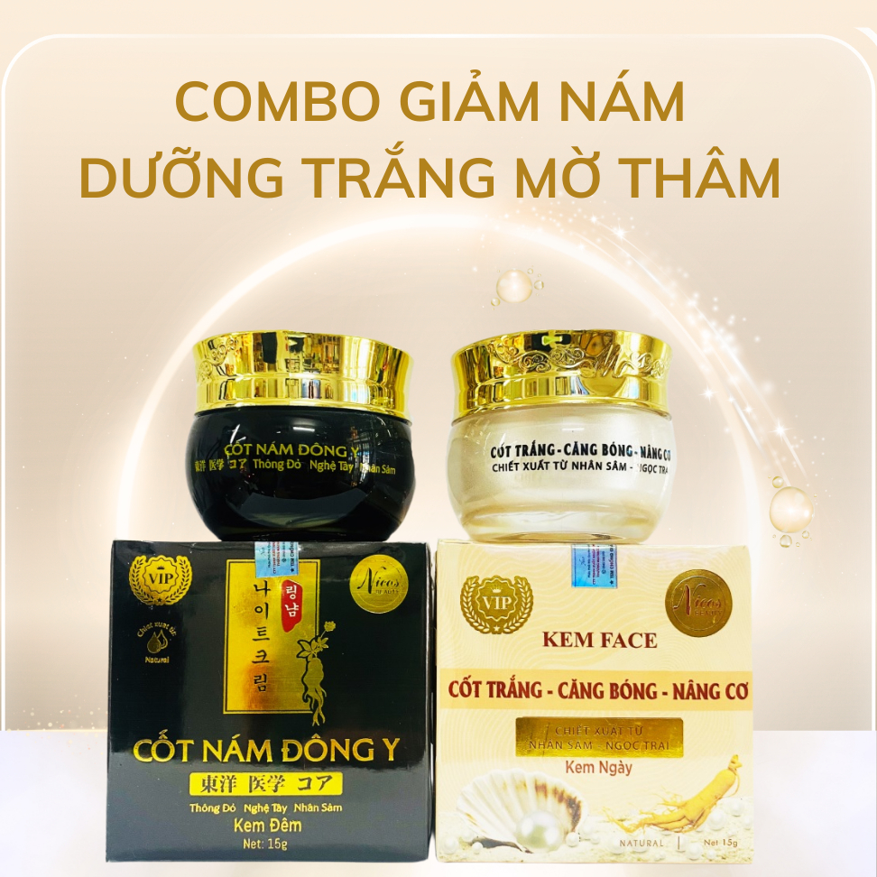 Combo Kem nám Face Nicos Cốt Nám Đông Y + Kem Face Cốt Trắng Nicos Nâng Cơ hết nám, trắng hồng căng bóng (kem ngày, đêm)