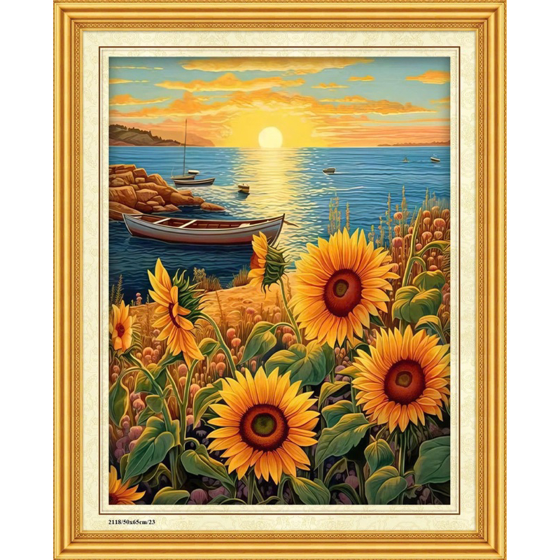 - tranh thêu chữ thập phong cảnh hoa hướng dương 2118 (50x65)cm 2058 (50x68)cm