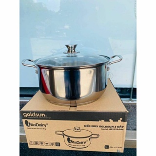 Nồi 3 đáy goldsun, nồi inox sử dụng bếp từ 24cm
