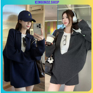 Set đồ nữ - Áo len tăm mix với quần short chất len dầy dặn phong cách năng động thoải mái Kingin22 G153