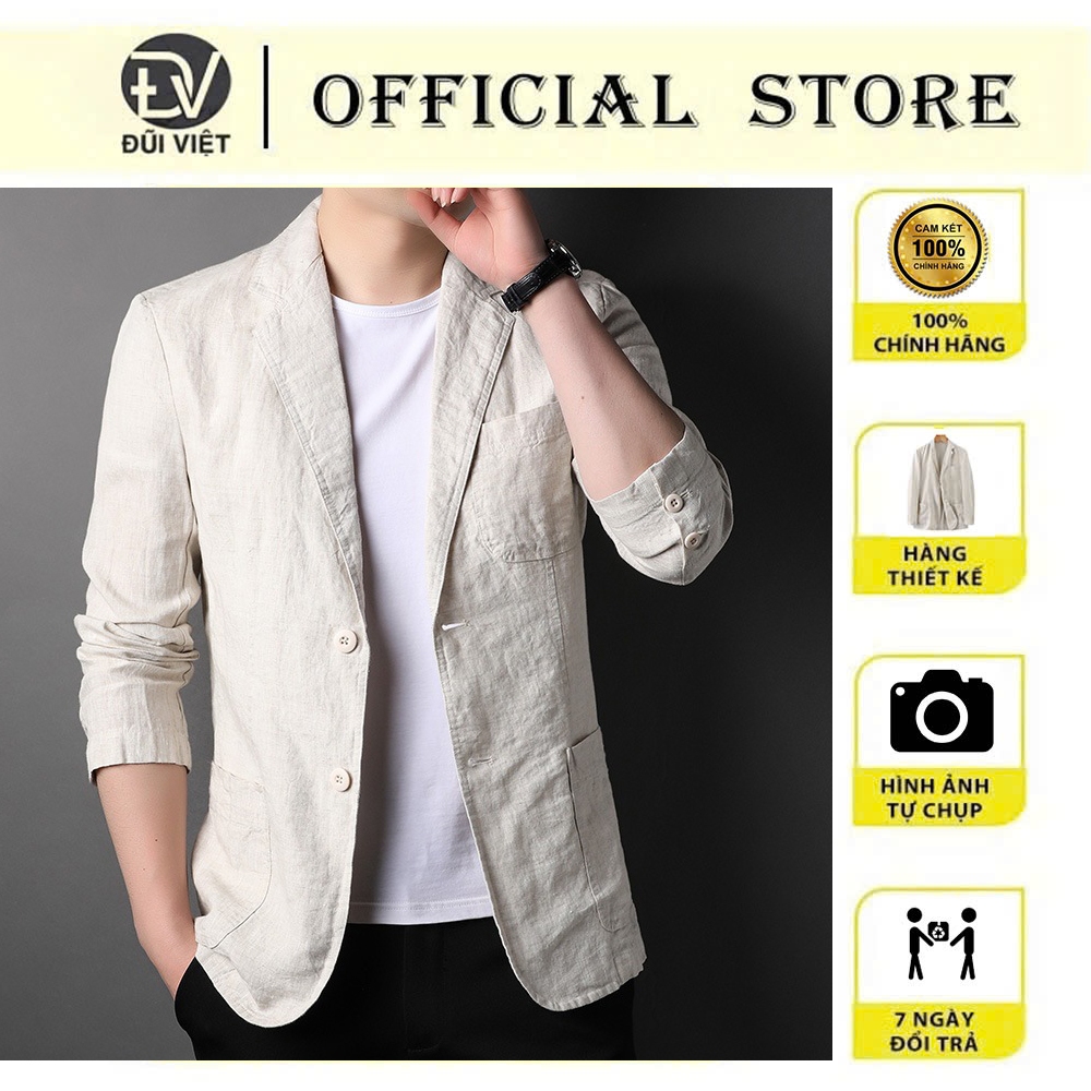 Blazer nam Hàn Quốc 2 cúc, áo vest form rộng Unisex nam cao cấp vải linen