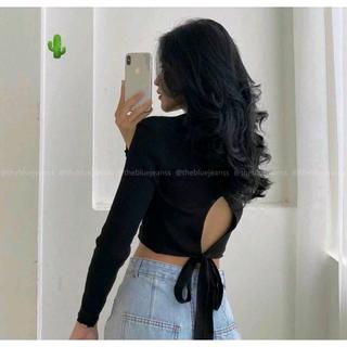 Áo croptop tay dài thắt nơ lưng A60