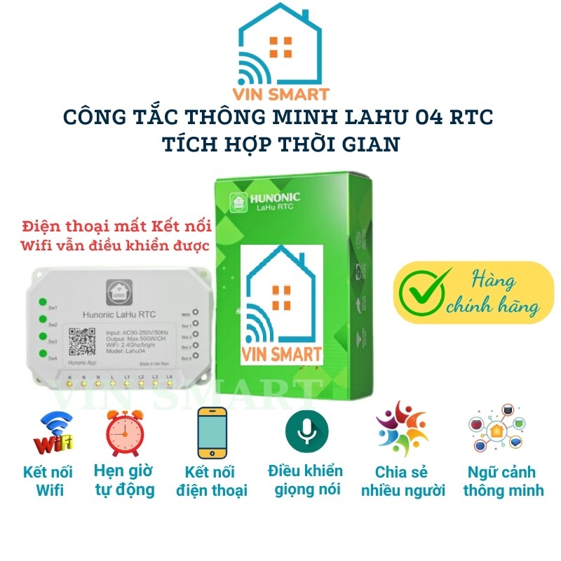 Công Tắc Thông Minh Lahu 04 RTC Hunonic Tích Hợp IC Thời Gian Thực, Mất Mạng Vẫn Chạy Bình Thường