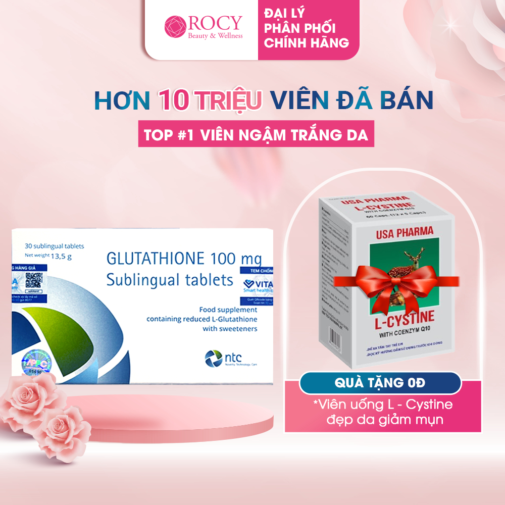 Viên Ngậm Trắng Da Dưới Lưỡi Glutathione 100mg Nhập Khẩu Italy Tặng Viên Uống L-Cystine