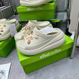 Dép Cross Crush Classic Sandal Cho Nữ Hở Mũi, Dép Crocs Đế Cao 6cm Sandal Bánh Mì Êm Ái [ STICKER ]