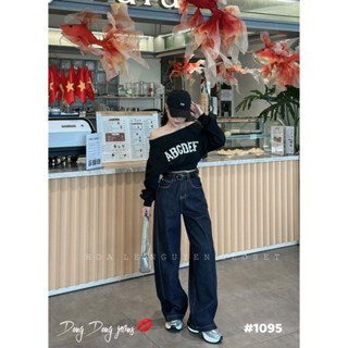 Quần bò dáng xuông chỉ nổi kèm đai hàng QC cao cấp (#1095)