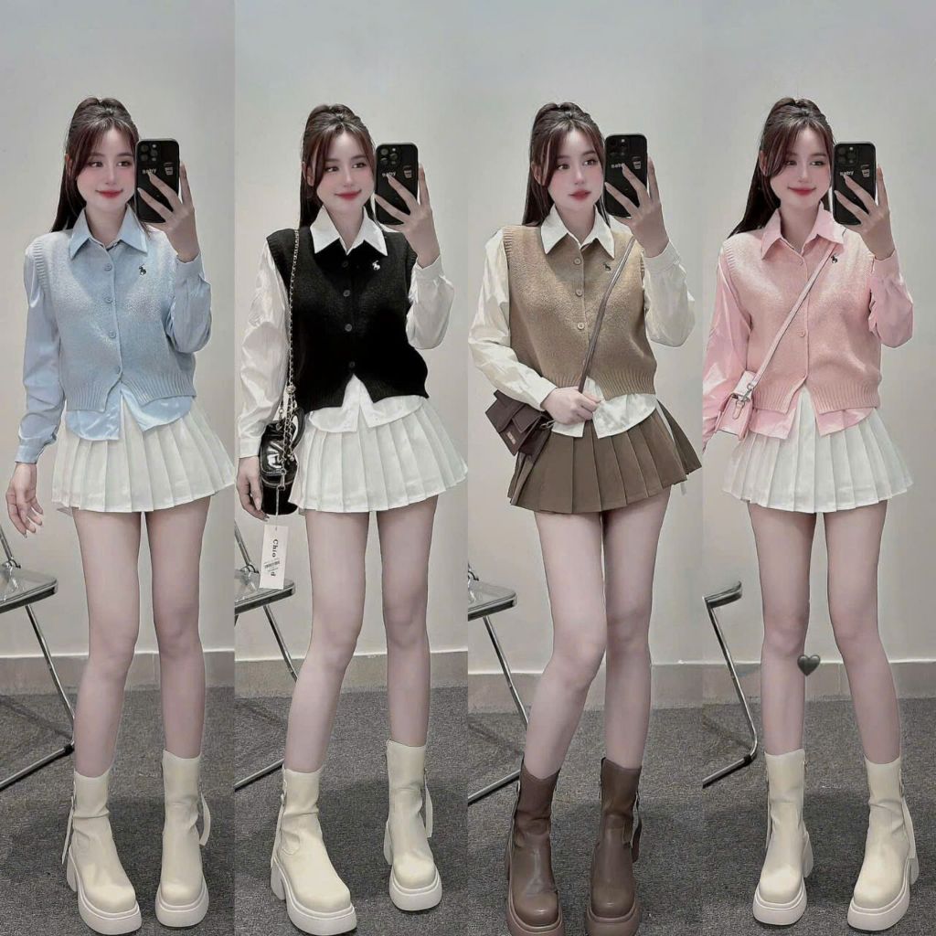Set sơ mi mix gile thêu ngựa siêu xinh, Gile kèm áo somi nữ điệu đà Top Nữ Lizhouse