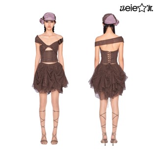 aeie jr. PINE SET - gồm tubetop vải lưới hở lưng kèm dây quấn vai và chân váy phồng nhún cách điệu