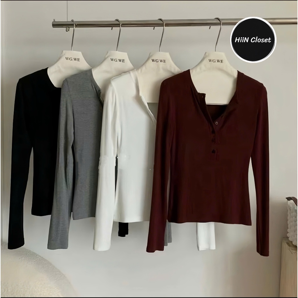 Áo thun nữ tay dài cúc ngực ôm body cực xịnh HiiNCloset - 109 | BigBuy360 - bigbuy360.vn
