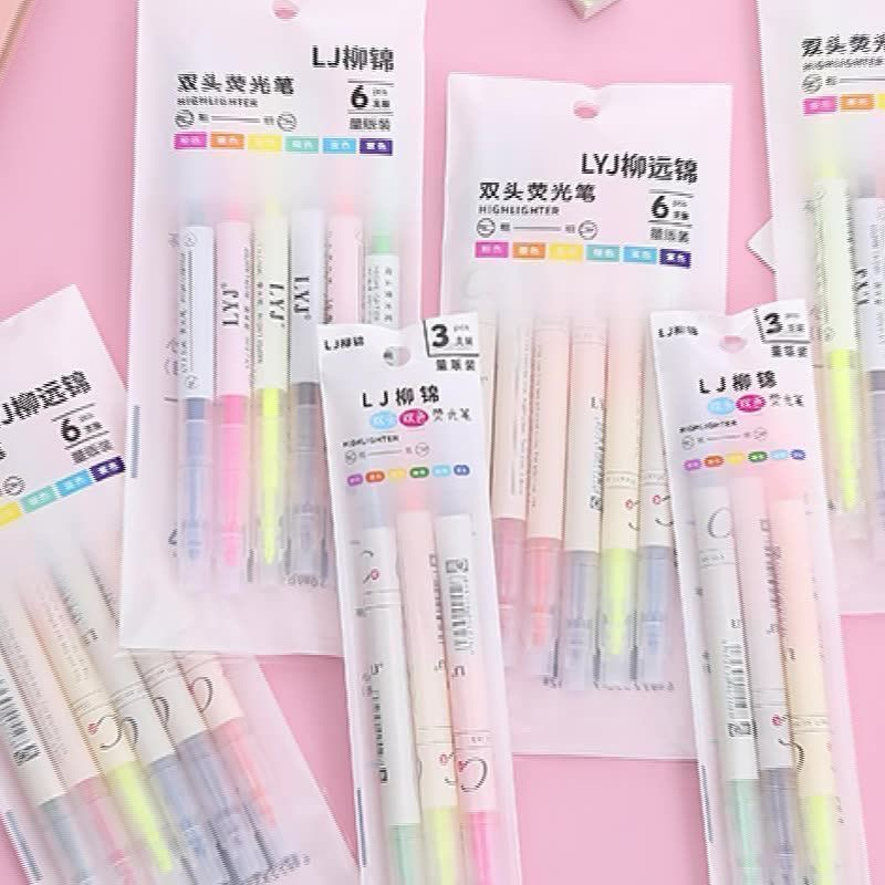 Túi bút dạ - bút highlight pastel 6 chiếc CY - bút highlight 2 đầu đánh dấu