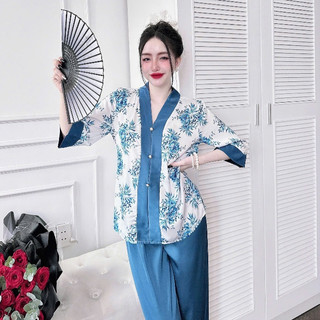 (50-90kg) Đồ lam đi chùa Bigsize thiết kế chất lụa latin mềm mát họa tiết sang trọng