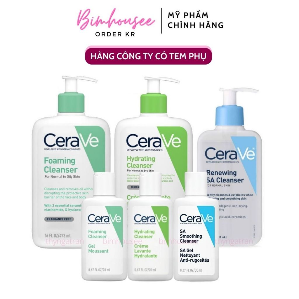 Sữa rửa mặt CeraVe da dầu da khô da mụn Foaming Hydrating SA Smoothing Cleanser 236ml 473ML 20 30ml