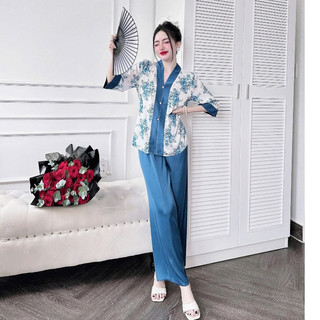 (50-90kg) Đồ lam đi chùa Bigsize thiết kế chất lụa latin mềm mát họa tiết sang trọng
