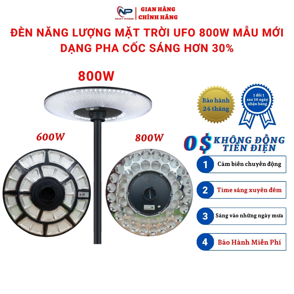 Đèn năng lượng mặt trời UFO,đèn led trang trí sân vườn 800W,600W góc 360,điều khiển,cảm biến chuyển 