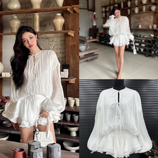 [Sẵn - Hoả Tốc] Đầm xoè tay bồng chân váy xếp tầng ngắn đính nơ nhí dễ thương nhẹ nhàng nữ tính cho nàng hằng ngày