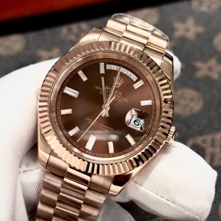 Đồng hồ nam Rolex đồng hồ cơ Automatic mẫu Classic 2 lịch nâu cafe cọc số đá trắng size 36-40mm