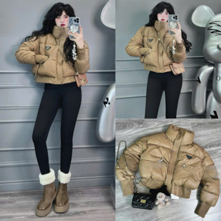    XẢ LỖ   Áo phao da nữ   HÀNG QUẢNG CHÂU   dáng ngắn Thêu logo 2 khóa Vải da mềm mịn 