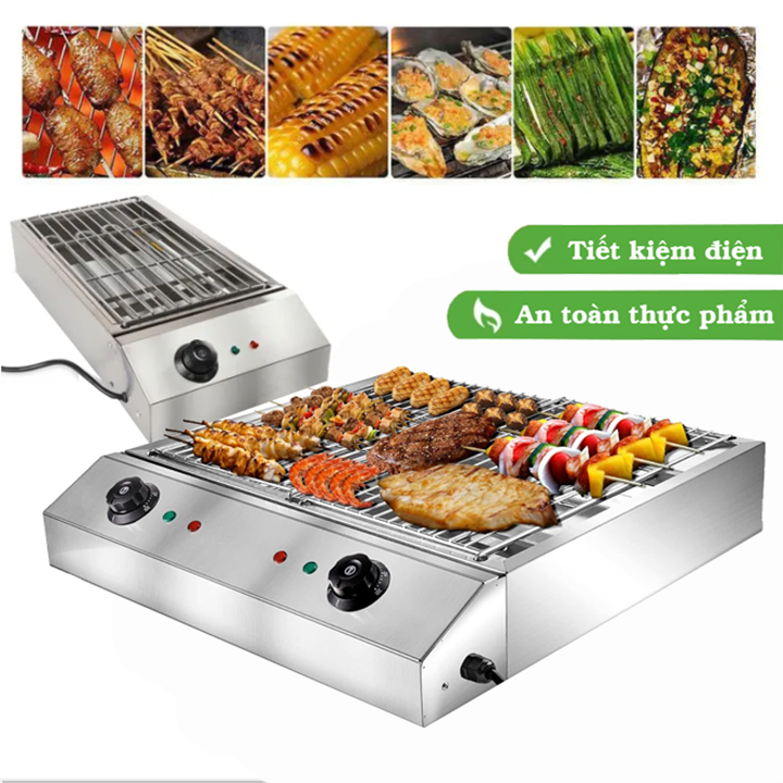 Bếp nướng điện công nghiệp, nướng bánh tráng, thịt xiên hải sản hàu đa năng khay đôi