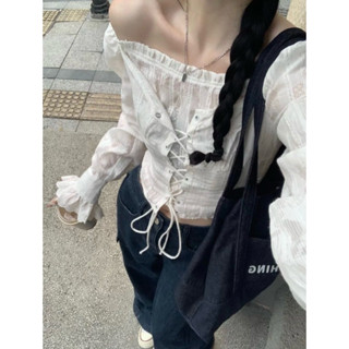 [CHANBIGSIZE 55-85kg] Áo croptop tay dài phối ren đan dây ullzzang bigsize