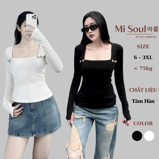 Áo Thun Tăm Nữ Dài Tay Cổ Vuông Đính Cúc Xỏ Ngón BigSize MiSoul, Áo Tay Dài Cổ Vuông Xỏ Ngón 334