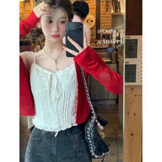 [CHANBIGSIZE 55-85kg] Set áo hai dây kèm khoác cardigan đỏ ullzzang bigsize