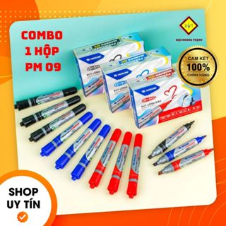 COMBO 1 hộp bút lông dầu PM 09 THIÊN LONG có 2 đầu 0.8mm và 6mm viết lông dầu không xóa được