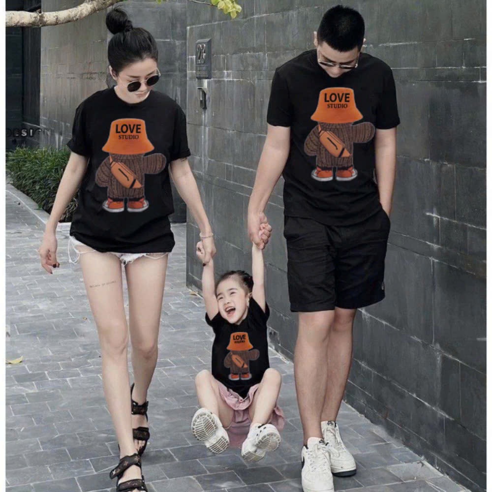 Đồ gia đình đi biển 3/4/5 người họa tiết chú gấu chất liệu cotton mềm mịn