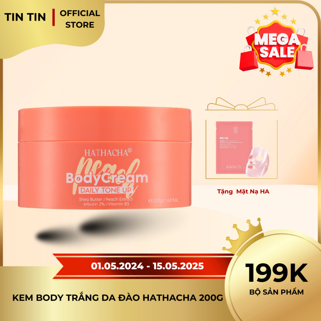 Kem Body Trắng Da Đào HaThaCha Chống Nắng , Chống Trôi Nước Collagen Whitening Body Lotion 200g