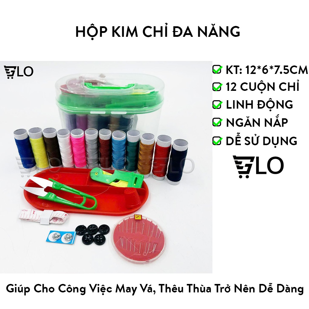 Hộp Kim Chỉ Đa Năng Lớn Kèm 12 Cuộn Chỉ