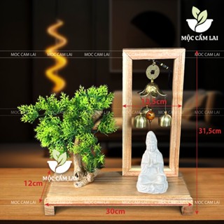  Bộ Tiểu Cảnh Bonsai THANH TỊNH Khung Treo Chuông Gió Đặt Tượng Decor Trang Trí Phòng Khách Bàn Làm Việc - Mộc Cẩm Lai 