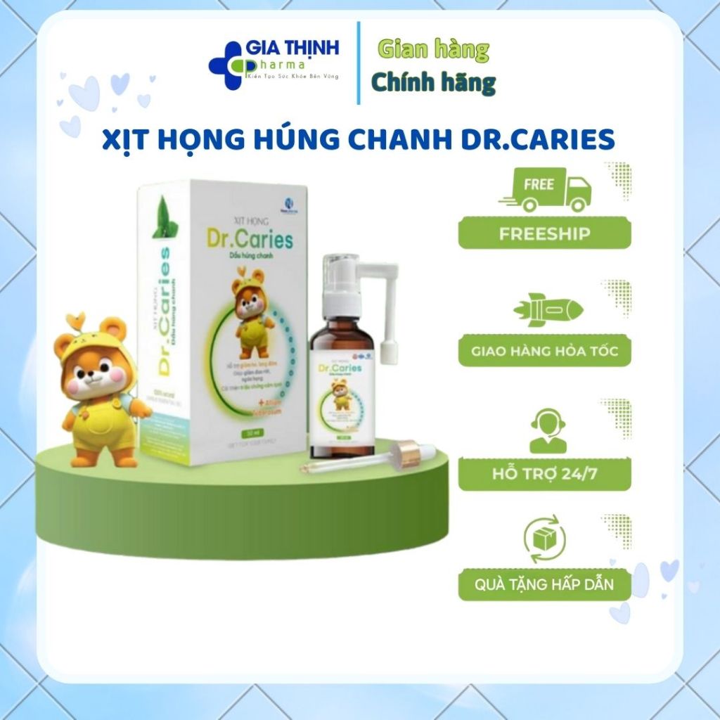 Xịt Họng Húng Chanh Dr.Caries Giúp Giảm Ho, Tiêu Đờm, Tăng Đề Kháng ,Hô Hấp An Toàn Cho Bé, Lọ 30 ml