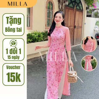 [HỎA TỐC] Áo Dài Hoa Nhí 4 Tà Cao Cấp Vải Voan Ép Nổi May Sẵn Trẻ Trung Áo Dài Màu Hồng MLAV08