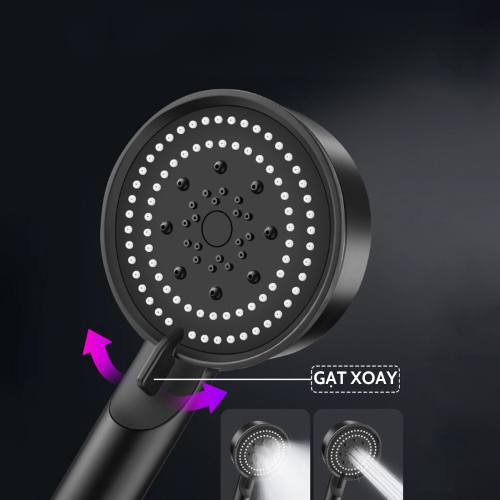 Vòi sen tăng áp 5 chức năng nước, đầu vòi hoa sen nóng lạnh không nút bật tắt màu ĐEN, chất liệu nhựa PP tiết kiệm nước | BigBuy360 - bigbuy360.vn