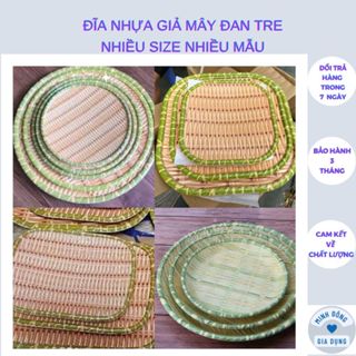 Đĩa nhựa giả mây tre đan mây, Mẹt tre tròn cao cấp đủ size có chân đế để hoa quả, Mẹt bún đậu mắm tôm