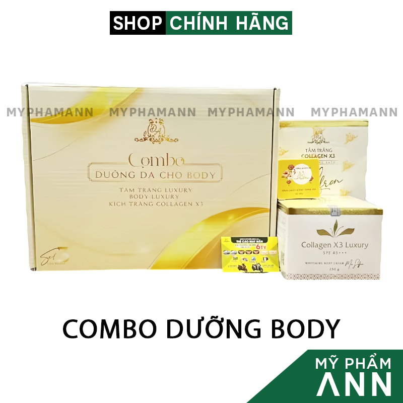 Combo Kem Body Collagen X3 Luxury + Tắm Trắng Colagen X3 + Kích Trắng Da Mỹ Phẩm Đông Anh